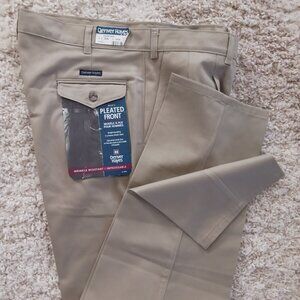 NEW Denver Hayes Men's Dress Pants 35" X 32" Khaki Pleated Front Straight Leg